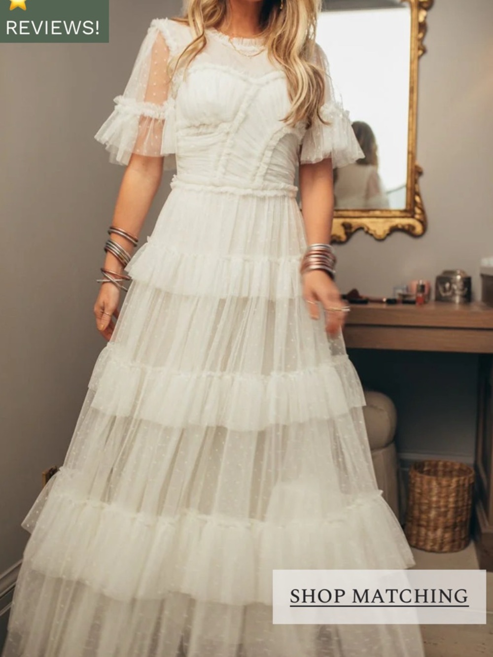 Ivy City Co White Tiered Dot Tulle Maxi Dress